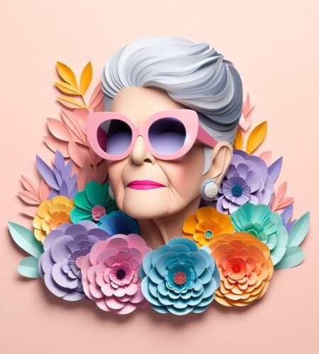 paper art representing Iris Apfel