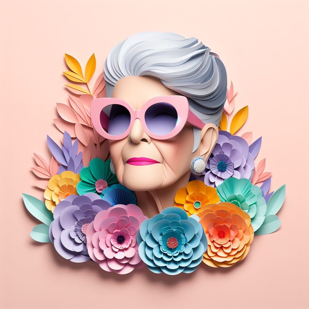 paper art representing Iris Apfel